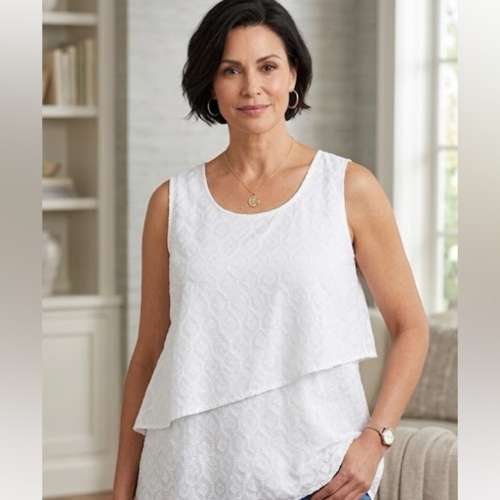Catherine’s Black Label White Layered Sleeveless Top EUC Size 0X 14/16